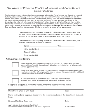 University of Arkansas Conflict of Interest Disclosure Form