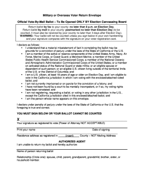 California Military Overseas Voter Return Envelope