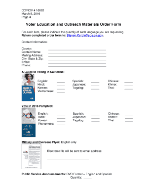 California Voter Education Materials Order Form