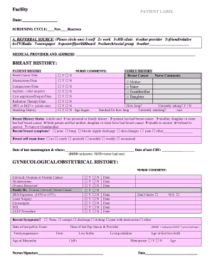 Breast and Gynecological Health Screening Form