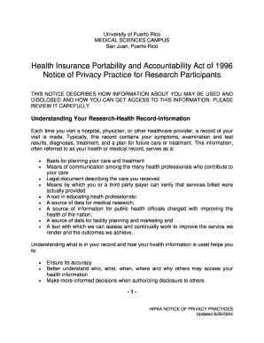 HIPAA Notice of Privacy Practices for Research Participants