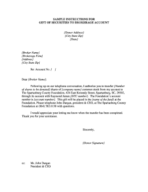 Gift of Securities to Brokerage Account