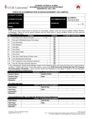 Residential Hall Check-In Acknowledgement