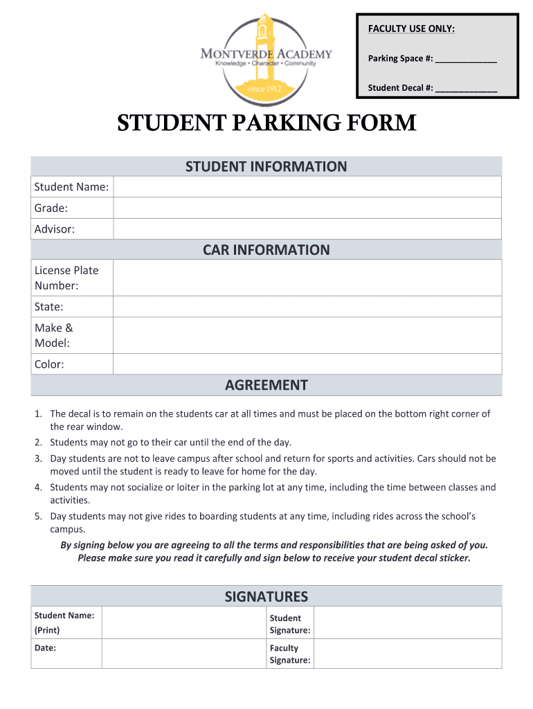 Day Student Parking Form - Montverde Academy Preview on Page 1