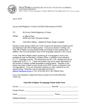 Voter Bill of Rights Poster Order Form