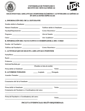 Solicitud para Adelantar o Posponer Exámenes y Actividades Académicas