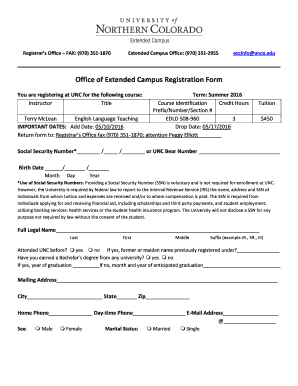 University of Northern Colorado Registration Form