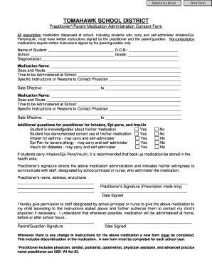Practitioner Parent Medication Administration Consent Form