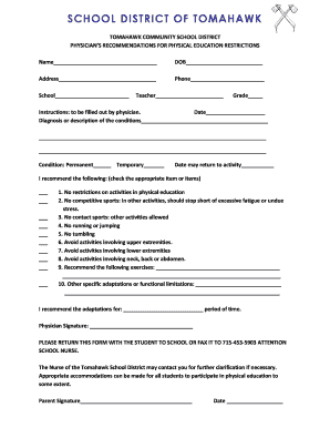 Physician's Recommendations for Physical Education Restrictions