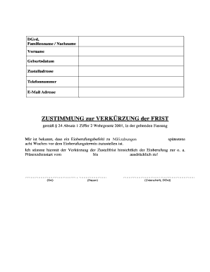 Zustimmung zur Verkürzung der Frist