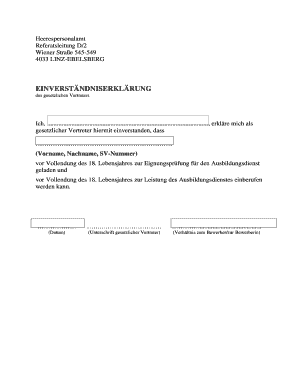 Einverständniserklärung des gesetzlichen Vertreters