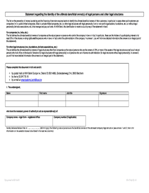 Belgian Ultimate Beneficial Owner Statement