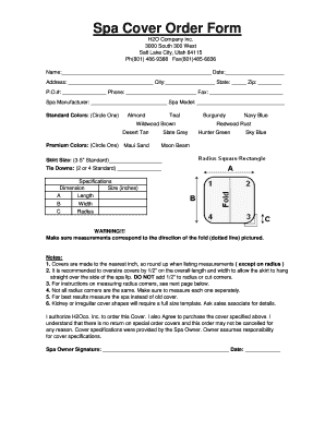 Spa Cover Order Form