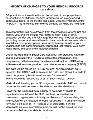 UK Medical Records Opt-Out Form