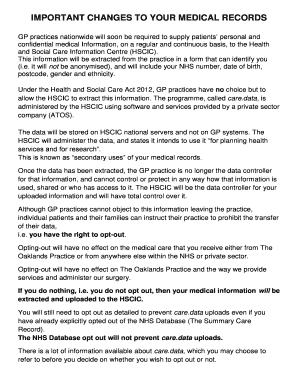 UK Medical Records Opt-Out Form
