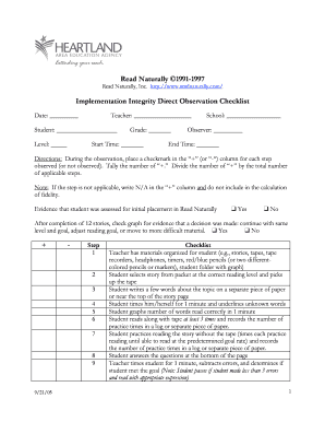 Read Naturally Implementation Integrity Checklist