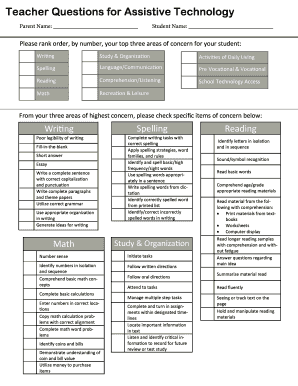 Teacher Questions for Assistive Technology
