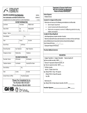 Multiple Sclerosis Oral Medication Prior Authorization Request