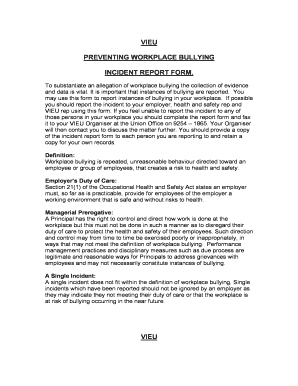 Workplace Bullying Incident Report Form