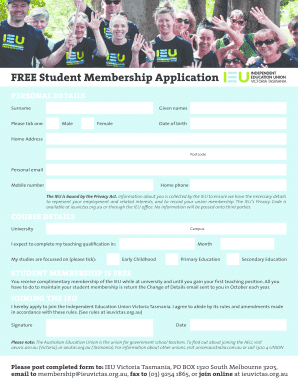IEU Student Membership Application Form