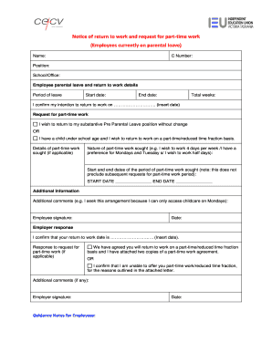 Return to Work and Part-Time Request Form