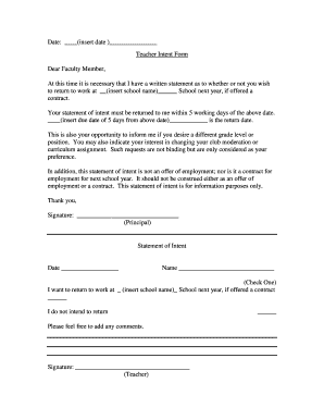 Teacher Intent Form