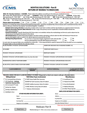 Medicare Part B Return of Monies Form