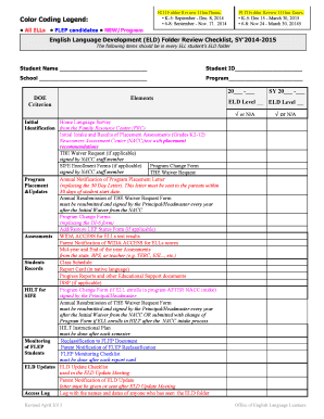 English Language Development Folder Review Checklist