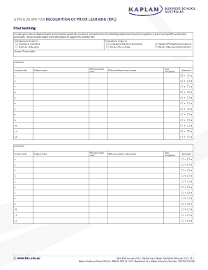 Kaplan Business School RPL Application Form