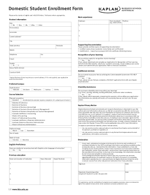 Kaplan Business School Domestic Student Enrollment Form