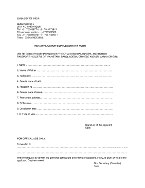 India Visa Application Supplementary Form