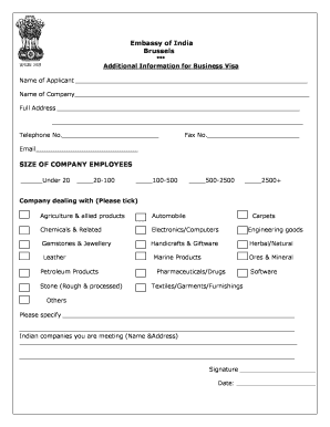 India Business Visa Application Form