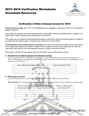 2015–2016 Verification Worksheets
