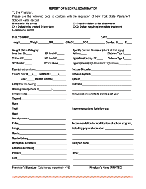 New York State School Health Record