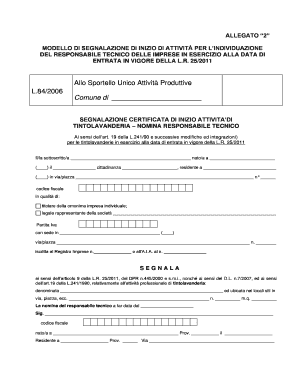 Modello di Segnalazione di Inizio di Attività per l’Individuazione del Responsabile Tecnico