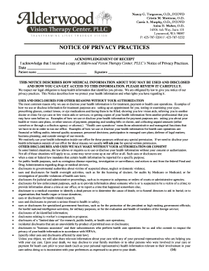 Alderwood Vision Therapy Center Privacy Practices Acknowledgment
