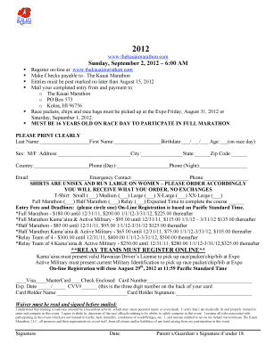 Kauai Marathon Registration Form