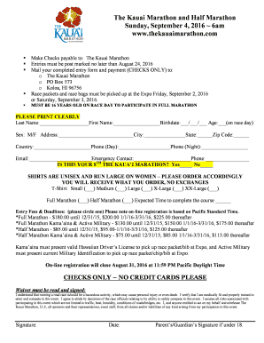 Kauai Marathon Registration Form