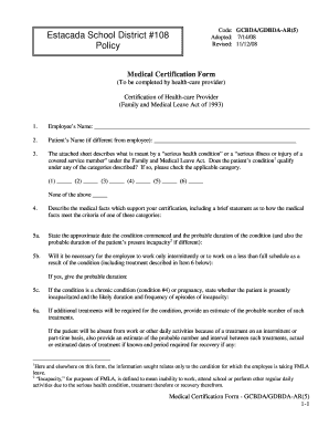 Medical Certification Form for Family and Medical Leave Act