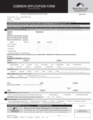Common Application Form for Mutual Fund Investment