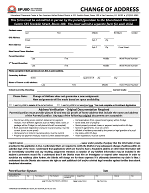 San Francisco Student Change of Address Form