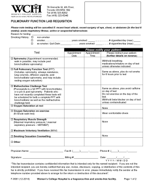 Pulmonary Function Lab Requisition