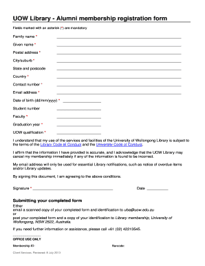 UOW Library Alumni Membership Registration Form