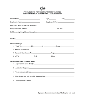 Punjab State Power Corporation Employee Medical Admission Form