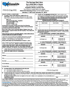 Frigidaire Laundry Pair Mail-In Rebate Form
