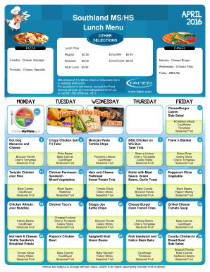 Menu Lunch Elementary - isd500 k12 mn