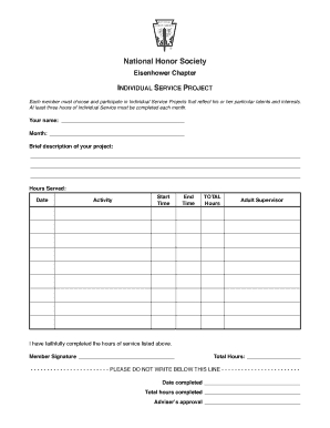 National Honor Society Service Project Form