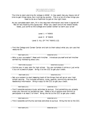Freshman College Planning Checklist