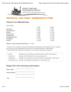 NC Zoo Society Membership Form