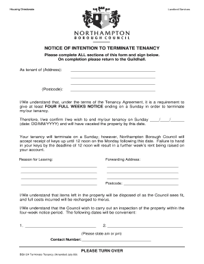 Notice of Intention to Terminate Tenancy